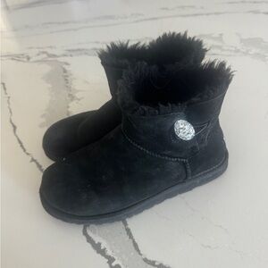 UGG Black Fur Boots with Button Accent